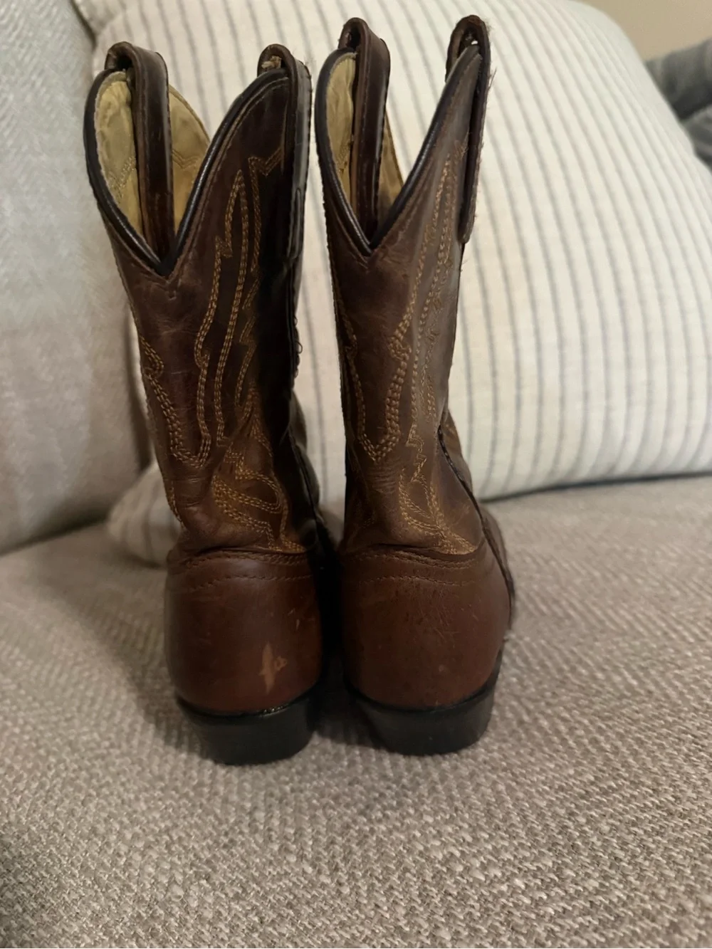 Youth Brown Leather Western Pull-On Boots